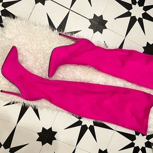 Just fab pink thigh high stiletto boots